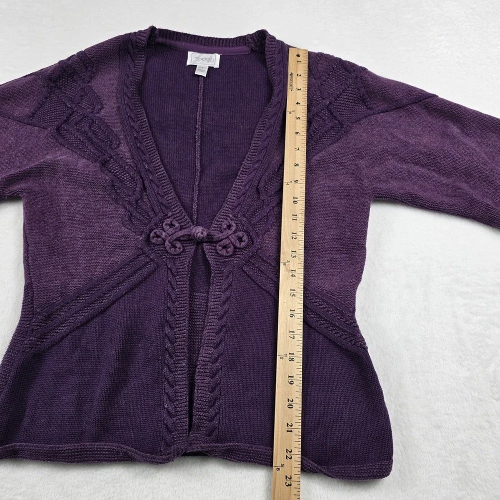 Foxcroft Cardigan Sweater Purple Tonal Design Knit 3/4 Sleeve Women's Small - Picture 7 of 11